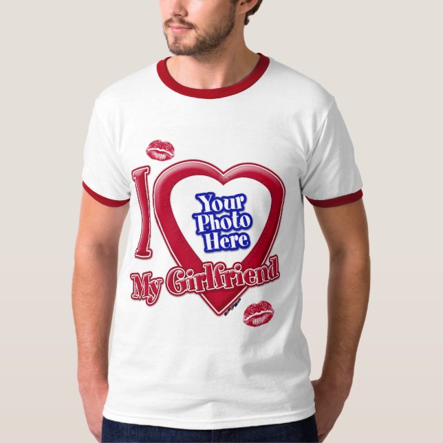 I Liebe My Girlfriend Foto Red Heart Lips T - Shir T-Shirt (Vorderseite)
