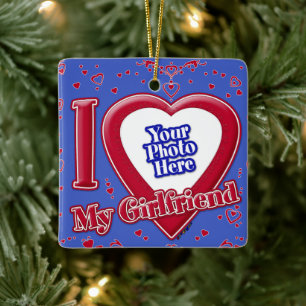 I Liebe My Girlfriend Foto Red Hearts Deep Royal B Keramikornament