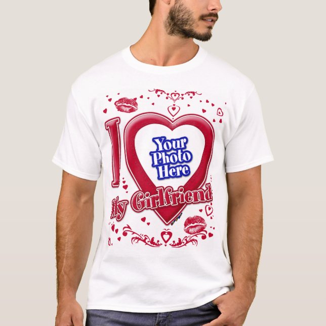 I Liebe My Girlfriend Foto Red Hearts Kiss T-Shirt (Vorderseite)