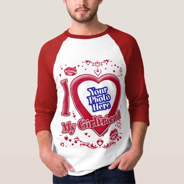 I Liebe My Girlfriend Foto Red Hearts Kiss T-Shirt (Vorderseite)