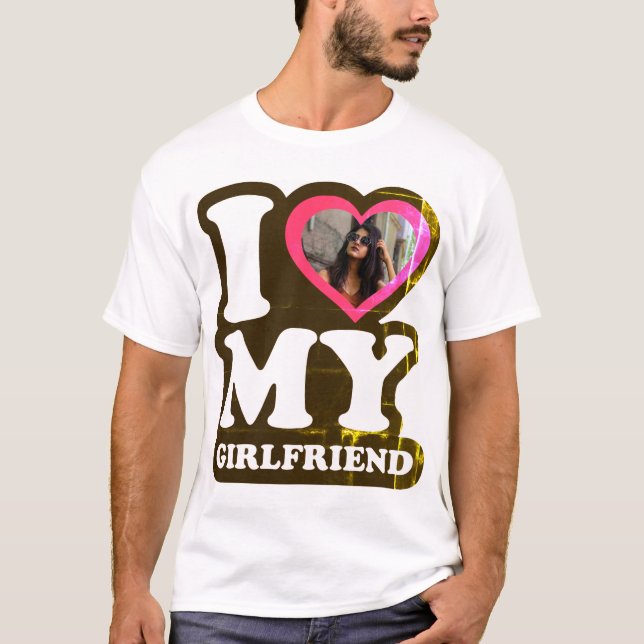 I Liebe My Girlfriend Green Leaf - Custom Foto T- T-Shirt (Vorderseite)