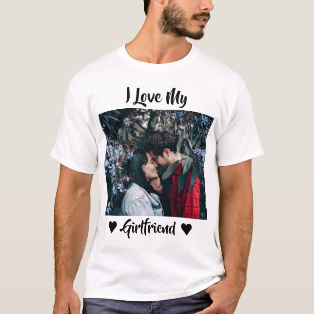 I Liebe My Girlfriend Heart Personalisiert Foto T- T-Shirt (Vorderseite)