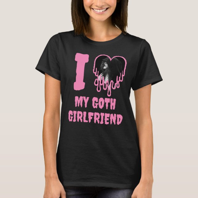 I Liebe My Goth Girlfriend Tropfen Pink Heart Foto T-Shirt (Vorderseite)