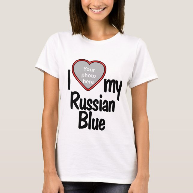I Liebe My Russian Blue - Heart Shaped Cat Foto T-Shirt (Vorderseite)