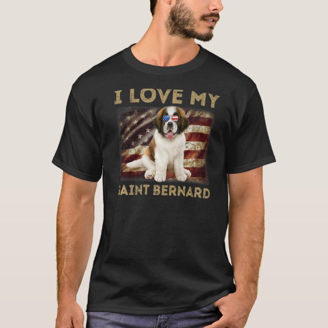 I Liebe My Saint Bernard Vater Mama American Flag  T-Shirt (Vorderseite)