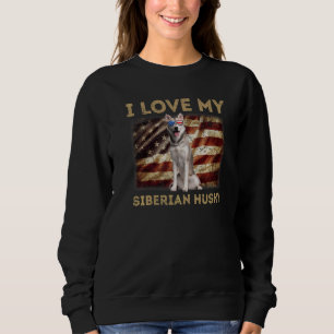 I Liebe My Siberian Husky Vater Mama American Flag Sweatshirt