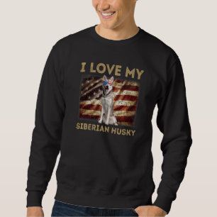 I Liebe My Siberian Husky Vater Mama American Flag Sweatshirt
