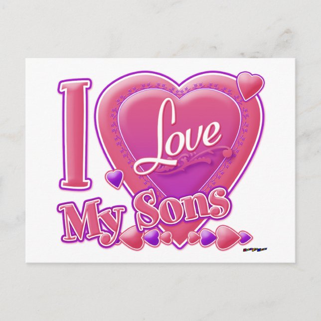 I Liebe My Sons pink/lila - Herz Postkarte (Vorderseite)