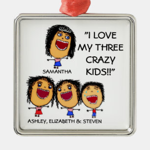 I Liebe My Three Crazy Kids Cartoon Weihnachten Or Silbernes Ornament