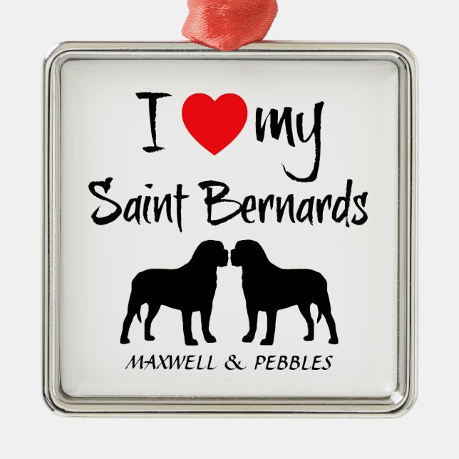 I Liebe My Two Saint Bernard Hunde Ornament Aus Metall (Vorne)