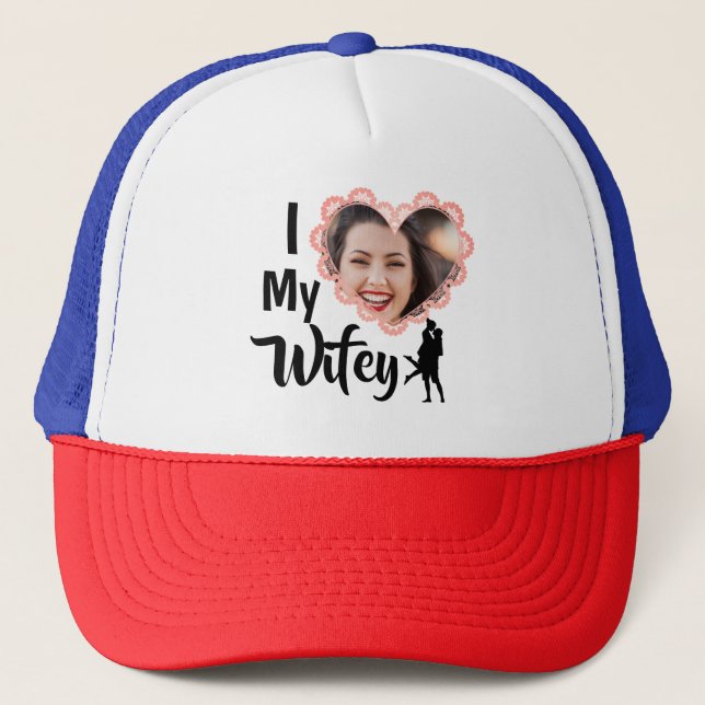 I Liebe My Wifey Heart Wedding Personalisiertes Fo Truckerkappe (Vorderseite)