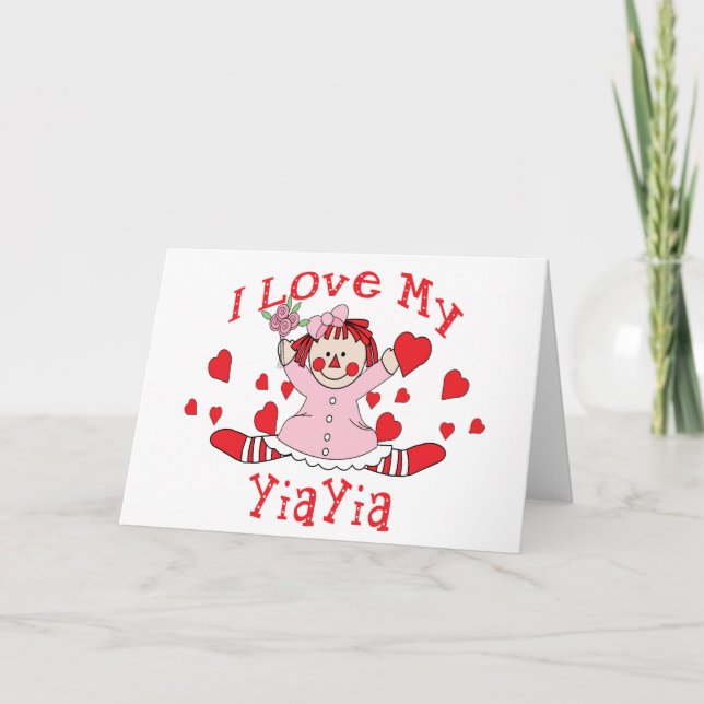 I Liebe My YiaYia Rag Doll & Hearts Karte (Vorderseite)