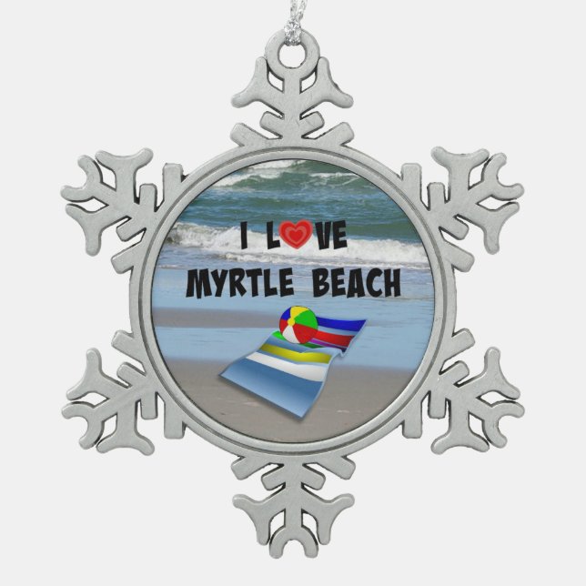 I Liebe Myrtle Beach Schneeflocken Zinn-Ornament (Vorderseite)