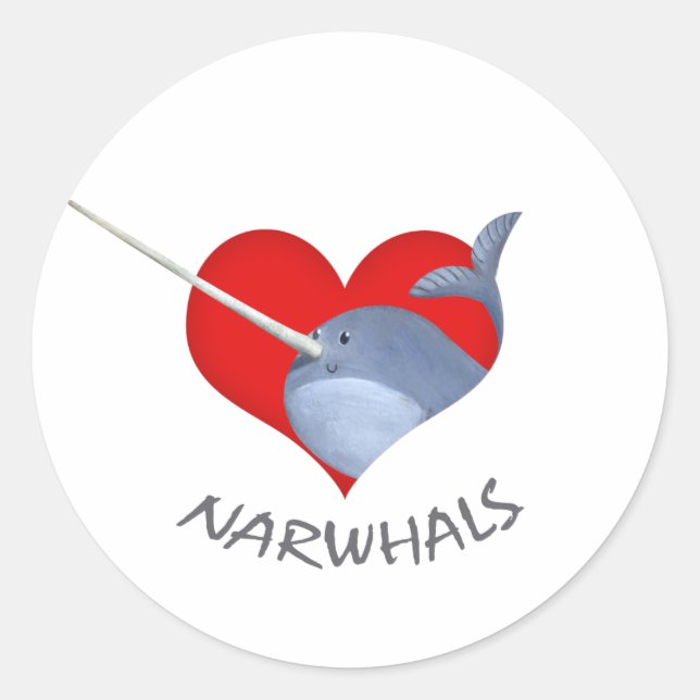 I Liebe Narwhals Runder Aufkleber (Vorderseite)