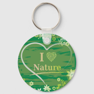I Liebe Natur Herztext und Blume - Grün Schlüsselanhänger