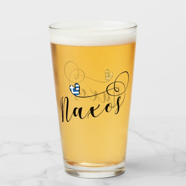 I Liebe Naxos, griechische Flagge Glas (Rückseite (gefüllt))