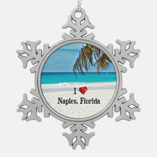 I Liebe Neapel, Florida Schneeflocken Zinn-Ornament (Vorderseite)
