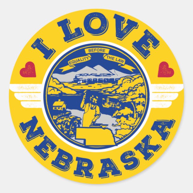 I Liebe Nebraska Staatsflagge und Karte Runder Aufkleber (Vorderseite)