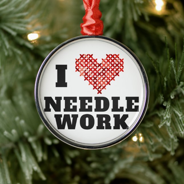 I Liebe Needlework Cross Stitch Ornament Aus Metall (Baum)