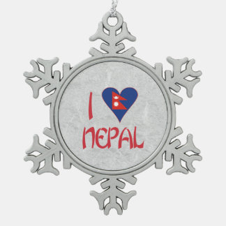 I Liebe Nepal Schneeflocken Zinn-Ornament