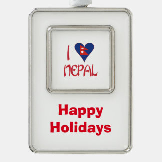 I Liebe (nepalesische Herzflagge) Nepal Rahmen-Ornament Silber