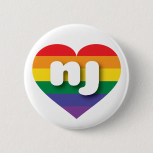 I Liebe New Jersey Gay Pride Rainbow Heart Button