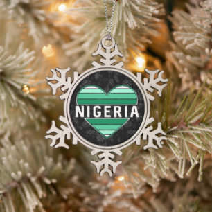 I Liebe Nigeria, nigerianisches Herz Schneeflocken Zinn-Ornament