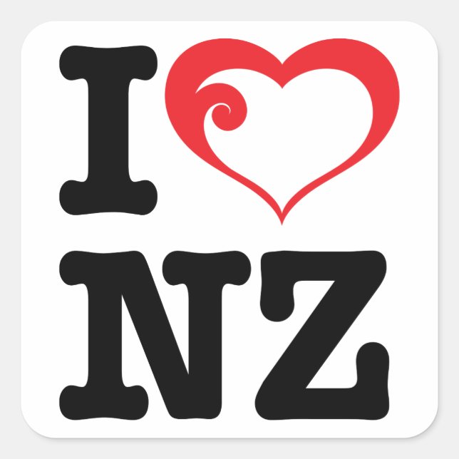 I Liebe NZ Quadratischer Aufkleber (Vorderseite)