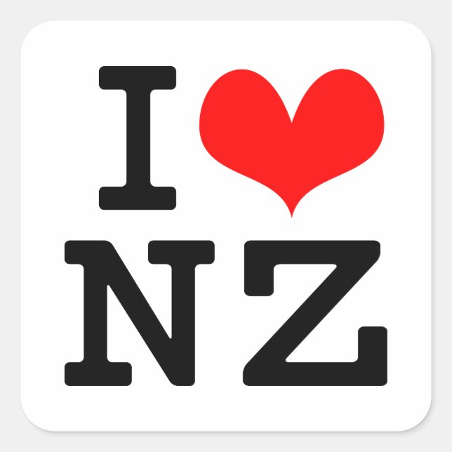 I Liebe NZ Quadratischer Aufkleber (Vorderseite)