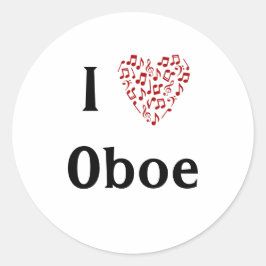 I Liebe Oboe Rotes Herz Musiknoten Runder Aufkleber