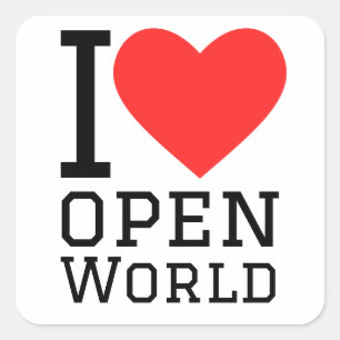 I Liebe offene Welt Quadratischer Aufkleber