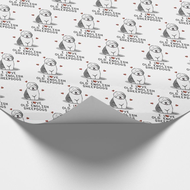 I Liebe Old English Sheepdogs (Gray 1) Niedlich OE Geschenkpapier (Ecke)