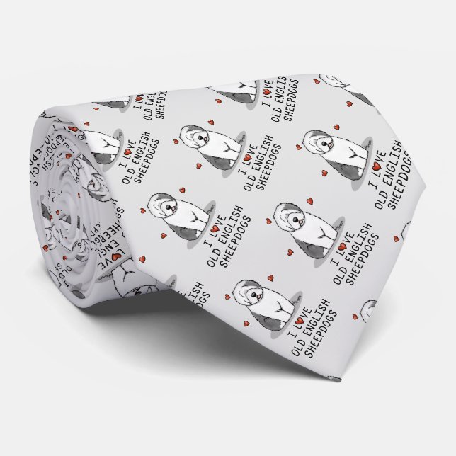 I Liebe Old English Sheepdogs (Gray 1) Niedlich OE Krawatte (Gerollt)