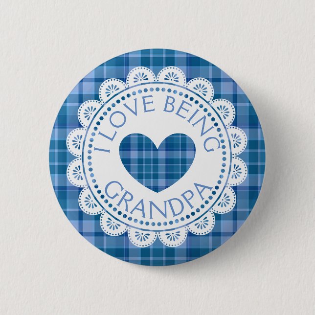 I Liebe, Opa Blue Kariert Button zu sein (Vorderseite)