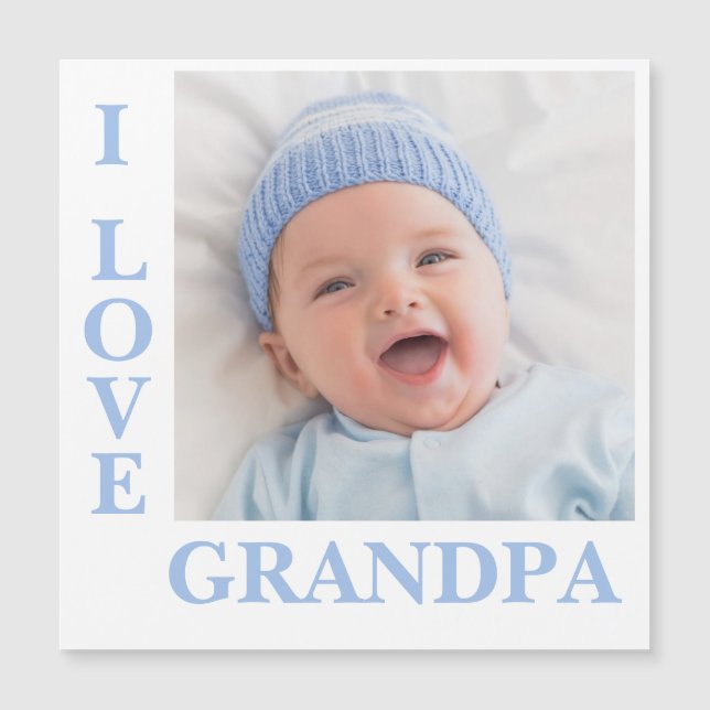 I Liebe Opa Blue Typografy Foto Birth Magnet (Vorderseite)
