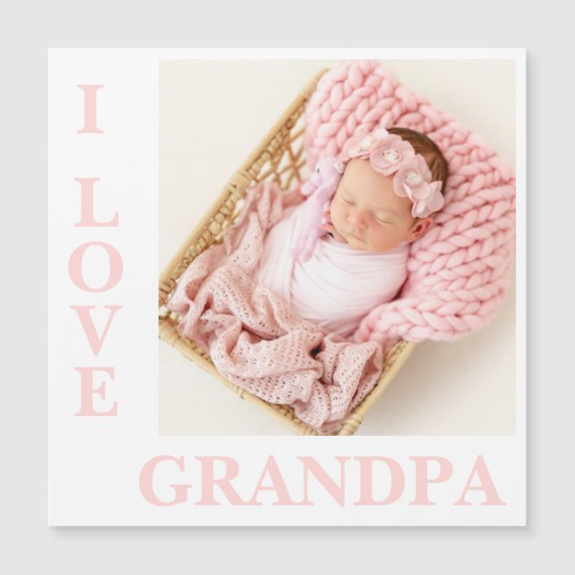 I Liebe Opa Pink Typografie Foto Birth Magnet (Vorderseite)