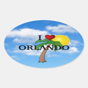 I LIEBE ORLANDO - PALMBAUM UND SONNENSCHEIN OVALER AUFKLEBER