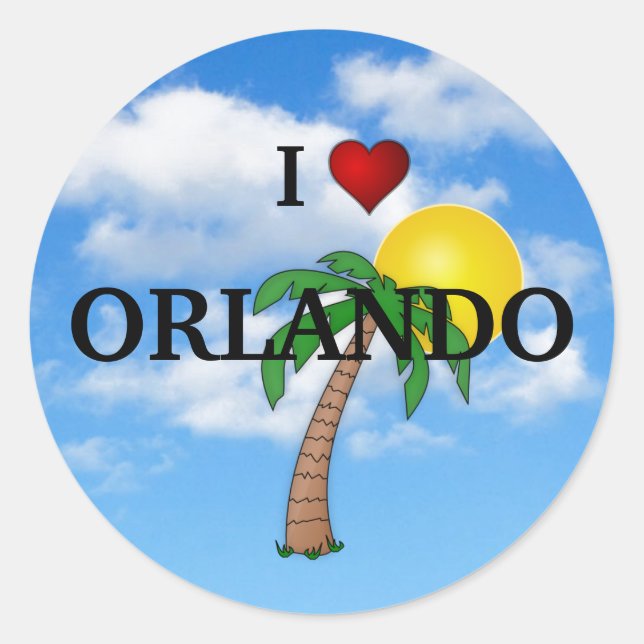 I LIEBE ORLANDO - PALMBAUM UND SONNENSCHEIN RUNDER AUFKLEBER (Vorderseite)
