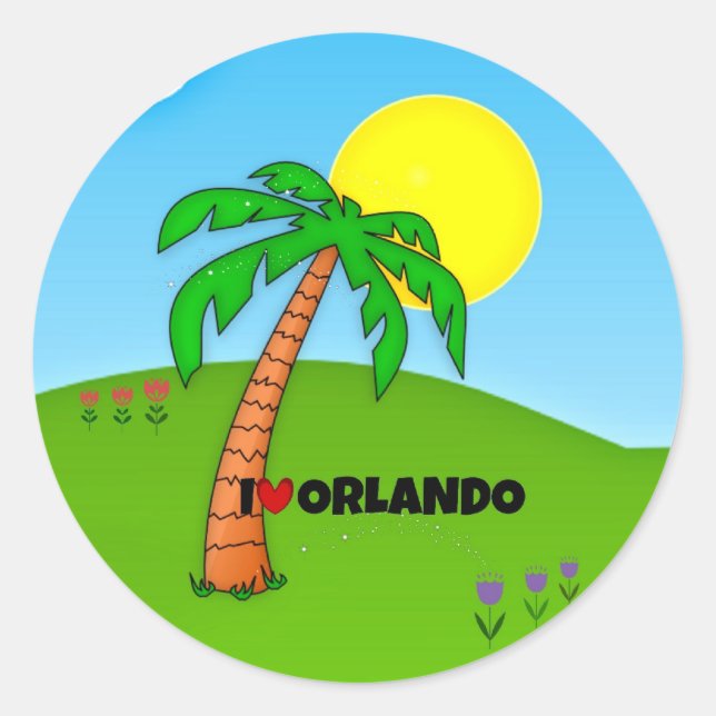 I Liebe Orlando, Palmen und Sonnenschein, Runder Aufkleber (Vorderseite)