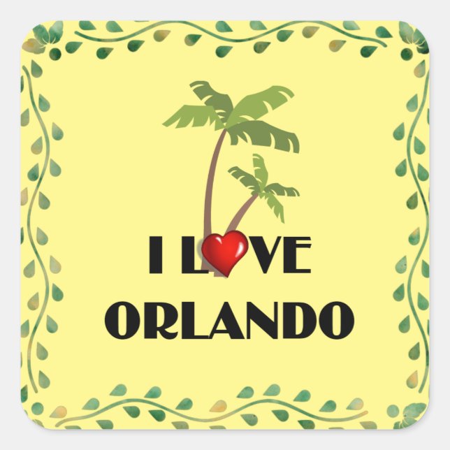 I Liebe Orlando, tropisches Design Quadratischer Aufkleber (Vorderseite)