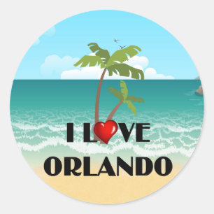 I Liebe Orlando, tropisches Design, Runder Aufkleber
