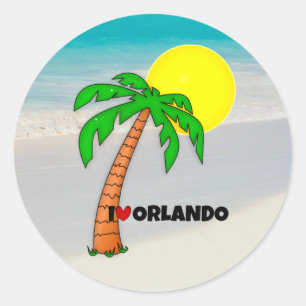 I Liebe Orlando, tropisches Design, Runder Aufkleber