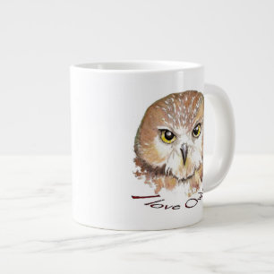 I Liebe Owls, Aquarell Saw Whet Bird, Tier Jumbo-Tasse