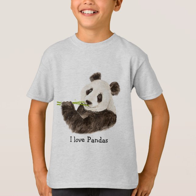 I Liebe Pandas Asian Bär, Wasserfarbtier T-Shirt (Vorderseite)