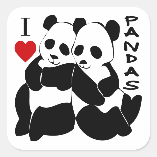 I Liebe Pandas Quadratischer Aufkleber (Vorderseite)