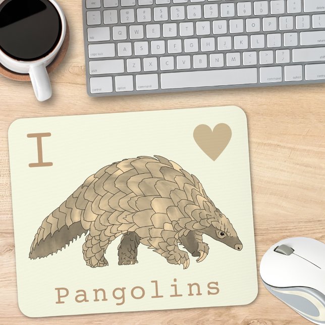 I Liebe Pangolins gefährdete Tierarten Art Mousepad (I love pangolins slogan with cute pangolin illustration mouse mat)