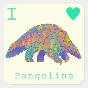 I Liebe Pangolins Gefährdete Tierpsychedelik Quadratischer Aufkleber