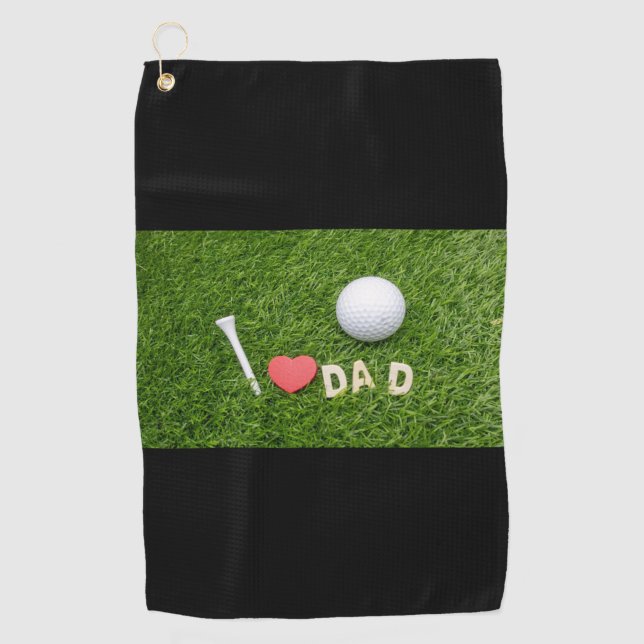 I Liebe Papa mit Golfball und Liebe rotes Herz Golfhandtuch (Vorderseite)