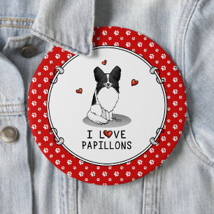 I Liebe Papillons (weiß & schwarz) Herzhunde Niedl Button