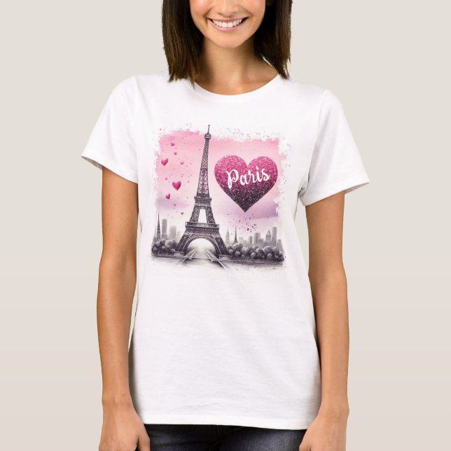 I Liebe Paris Aquarellfarbenmode T-Shirt (Vorderseite)